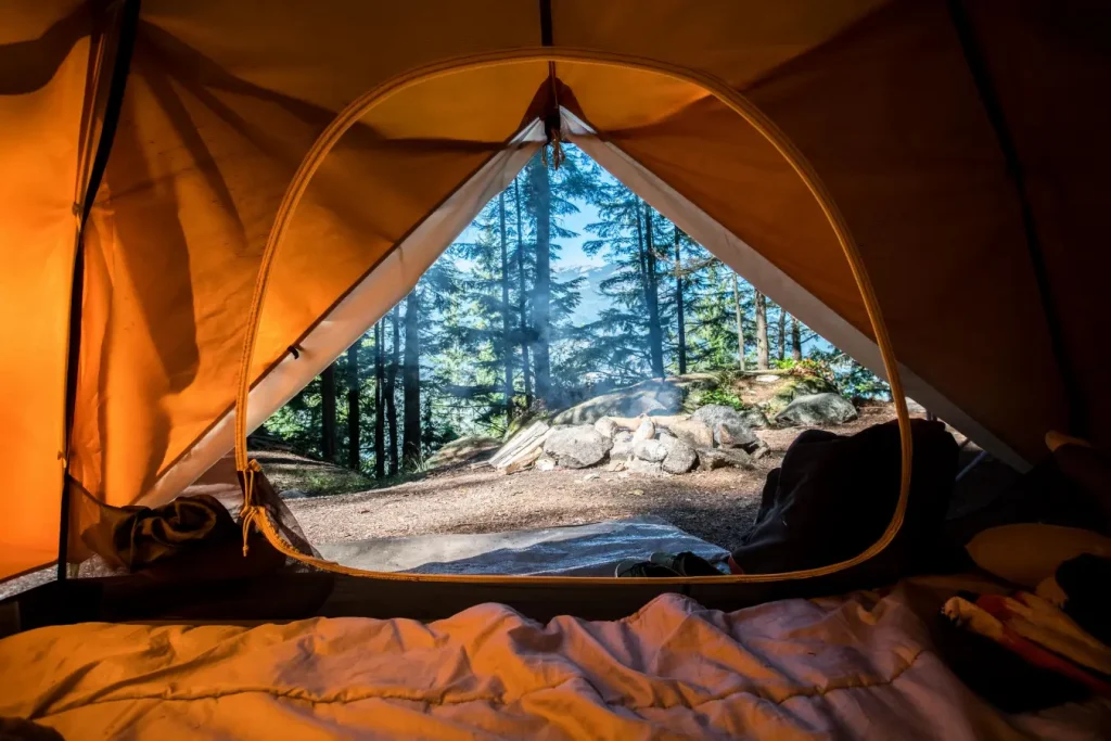 camping in tent